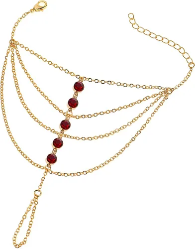 Vista 19 de Suyi Pulsera de anillo de dedo, arnés de mano, pulsera de cadena de diamantes de imitación, regalos para mujeres 2 piezas oro