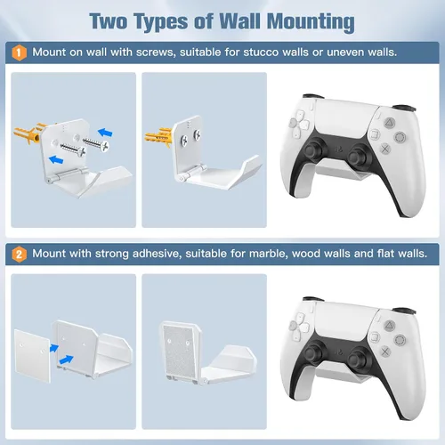 Vista 3 de KUNSLUCK Controller Wall Mount for PS5, Xbox, Switch Controller, 6 Pack Wall Mount Stand for Controller&Headset, AdhesiveScrews Installation (White)