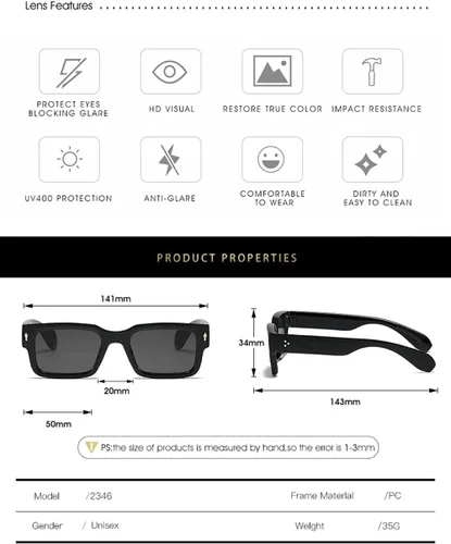 Vista 6 de GOBIGER Gafas de sol cuadradas de moda para mujeres y hombres, anteojos rectangulares de moda gruesos