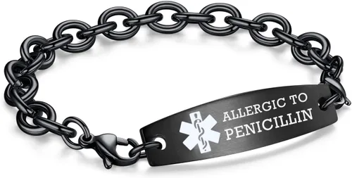 Vista 7 de LinnaLove Pulseras de identificación médica intercambiables Cadena de cable de acero inoxidable pulseras de alerta médica personalizables