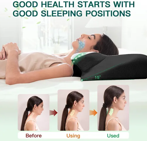 Vista 3 de Almohada cervical de espuma viscoelástica, almohada ergonómica 2 en 1 de apoyo para el cuello con reposabrazos y orificio para las orejas, almohada