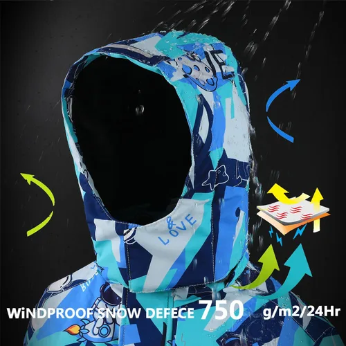 Vista 4 de Chaquetas de esquí para niños, impermeable, abrigo de invierno con forro polar, resistente al viento, chaqueta de snowboard con capucha desmontable
