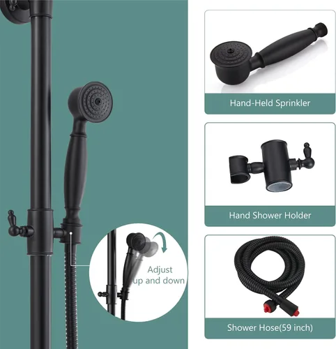 Vista 5 de Sistema de ducha de tubo expuesto de doble función, redondo, cabezal de ducha de lluvia de 8 pulgadas, juego combinado de accesorios de latón