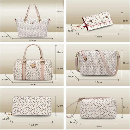 Vista 3 de Juego de 6 bolsos para mujer, de piel sintética, multiusos, clásico, bolsa de hombro