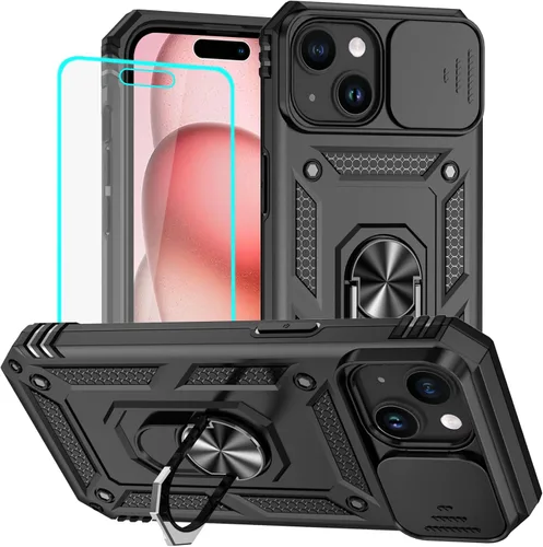 Vista 25 de HNHYGETE Funda para iPhone 12 Pro Max con protector de pantalla: [grado militar de 20 pies probada en caídas] Funda protectora para cámara Negro