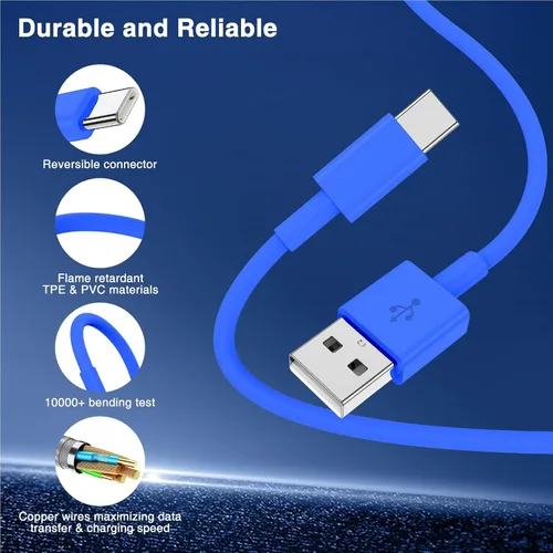Vista 7 de LOFPYE Paquete de 3 cables USB A a USB C de color azul [3.3 pies+3.3 pies + 6 pies] USB A a USB C, cable Carplay para iPhone 16 15 Pro Plus Pro Max