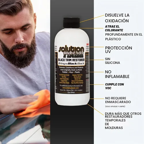 Vista 4 de Solución acabado, plástico negro y restaurador de vinilo, uso para coche y Camión., 12 onza