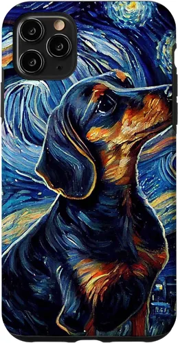 Vista 13 de Funda para iPhone 16 Starry Night Famoso Estilo de Pintura Dachshund