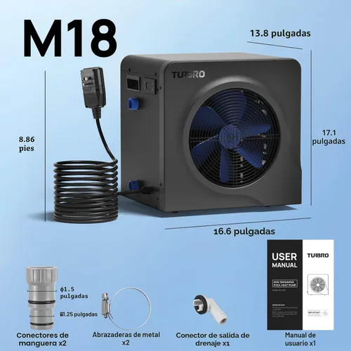 Vista 7 de TURBRO Bomba de Calor para Piscina de 18,000 BTU, Calefactor Eléctrico para Piscinas sobre el Suelo y Spas de hasta 6,000 Galones, Intercambiador