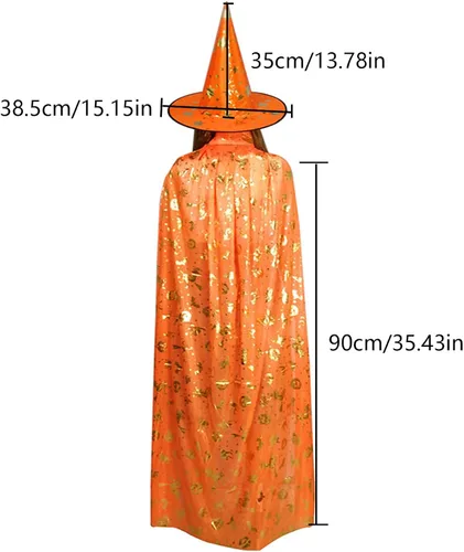 Vista 4 de AWOCAN Disfraz de bruja de Halloween de longitud completa con capa y sombrero de bruja unisex