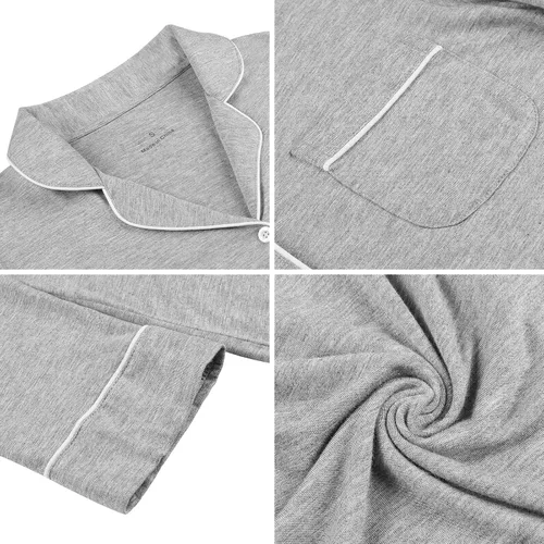 Vista 32 de Samring Camisón de pijama para mujer, manga corta/larga, con botones, camisón para dormir, camisón para novio, talla XXL