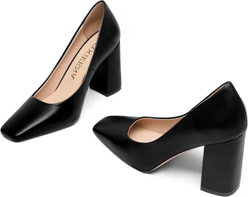 Vista 6 de FOGEENA Zapatos de tacón alto con puntera cuadrada para mujer, estilo casual, de 3.34 pulgadas