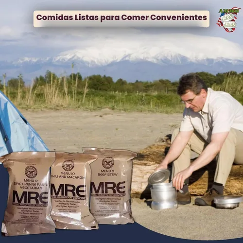 Vista 8 de MREs (Meals Ready-to-Eat) caja A, menús militares originales de EE. UU. 1-12 de Rothco