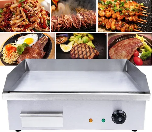 Vista 3 de Plancha eléctrica comercial, 3000 W de acero inoxidable Teppanyaki parrilla interior al aire libre, encimera plana superior barbacoa placa