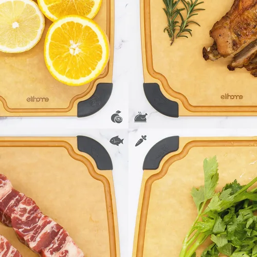 Vista 8 de Essential Series - Juego de tablas de cortar de madera 2 en 1 para cocina, tabla de madera para cortar verduras, pan, queso, carne, ensalada, tabla