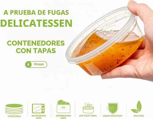 Vista 5 de 8 onzas – 24 juegos de recipientes de plástico para almacenamiento de alimentos con tapas flexibles herméticas para microondas, sin fugas, lavables