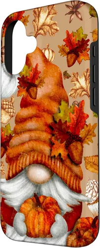 Vista 2 de Brown Fall Themed Gnome Pumpkin Cute Pattern Autumn Leaves Case for iPhone 16