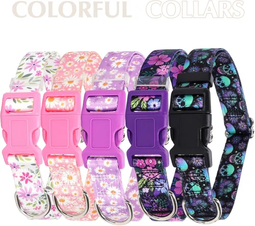 Vista 4 de Collar ajustable para perro con hebilla de seguridad de liberación rápida, collares de nailon suave para mascotas pequeñas, medianas y grandes