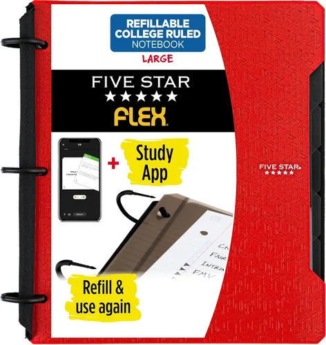 Vista 15 de Five Star Flex - Cuaderno recargable + aplicación de estudio, papel rayado universitario y carpeta de anillos TechLock de 1 pulgada con bolsillos