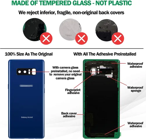 Vista 4 de Para Galaxy Note 8 SM-N950 All Carriers Reemplazo de cristal del panel Cinta preinstalada + lente de cámara preinstalada + kit de herramientas