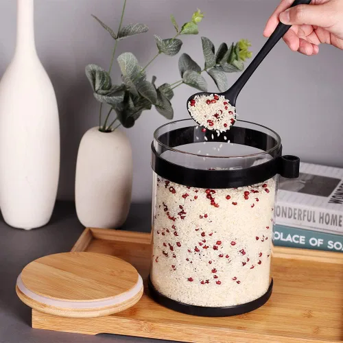 Vista 6 de 2 recipientes grandes de cocina de vidrio con cuchara y tapas herméticas de bambú, recipiente de almacenamiento de vidrio de 100 onzas para harina
