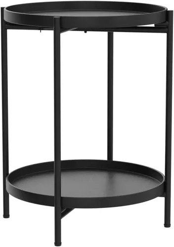 Vista 4 de Tiita 2 Pack Mesa Auxiliar Redonda Mesa de Centro Mesa Lateral de 2 Niveles Mesa de Noche/Mesa de Acento Pequeña de Hierro Mesa de Café para Sala