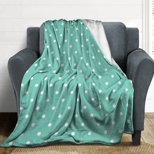 Vista 4 de Manta de felpa de lunares blanco aguamarina, suave y acogedora, manta de franela para todas las estaciones, para sofá, cama, 40 x 50 pulgadas