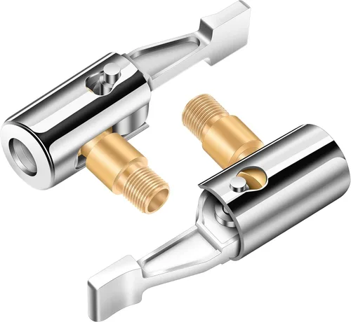 Vista 9 de Paquete de 4 mandriles de aire de conexión rápida, mandril de aire de latón para neumáticos con adaptador de clip compatible con válvula Schrader