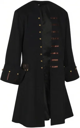 Vista 2 de Chaqueta Abrigo Pirata para Hombres Disfraz Medieval Steampunk Vintage Levita Frac Halloween Pirata Cosplay Negro