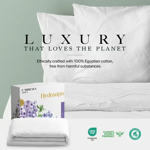 Vista 8 de Carressa Linen Funda de edredón de gran tamaño King – 100% algodón egipcio serie 600 colección Hortensias, fundas de edredón (3 piezas, blanco)