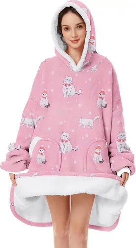 Vista 12 de Zando Manta con Capucha Ponible Manta para Niños y Adultos Manta Cómoda con Capucha Sudadera de Gran Tamaño Sherpa Forro Polar