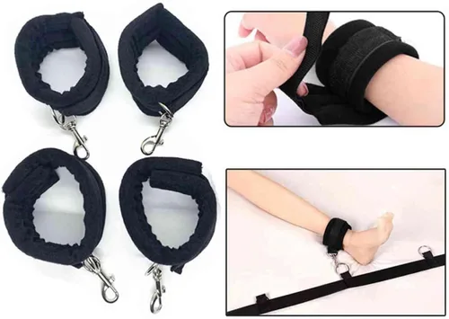 Vista 6 de Kit de sujeción de amarre para cama de tamaño King Queen correas de cama para adultos, tobilleras y muñequeras, pulseras sexuales para mujeres