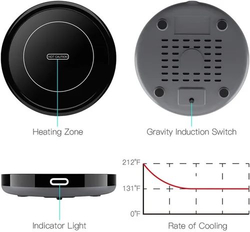 Vista 2 de Calentador de Café Inteligente, BESTINNKITS Calentador de Tazas con Inducción por Gravedad de Encendido/Apagado Automático para Uso en Escritorio