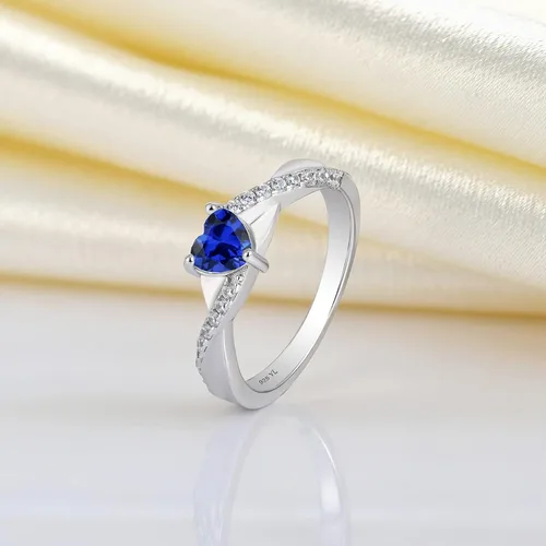 Vista 4 de YL Anillos de compromiso de plata de ley 925 con corte de corazón, 0.197 in, piedra natal 5 A, anillo infinito para mujer, Metal