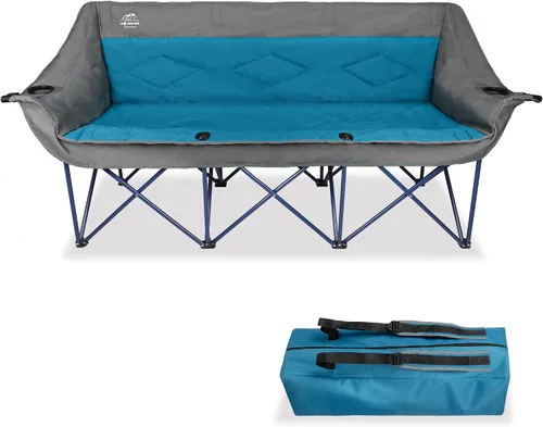 Vista 3 de Silla plegable para camping, silla doble portátil con soporte para tazas, soporte para copas de vino, bolsa de transporte resistente para 2 adultos