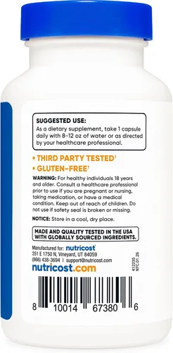 Vista 4 de Nutricost D-glucarato de calcio 500 mg, 120 cápsulas - Sin gluten, sin OMG, apto para vegetarianos