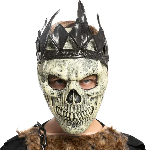Vista 3 de Spooktacular Creations Disfraz de esqueleto de Halloween para niños, disfraz de caballero oscuro diabólico para fiestas de Halloween (S (5-7 años))