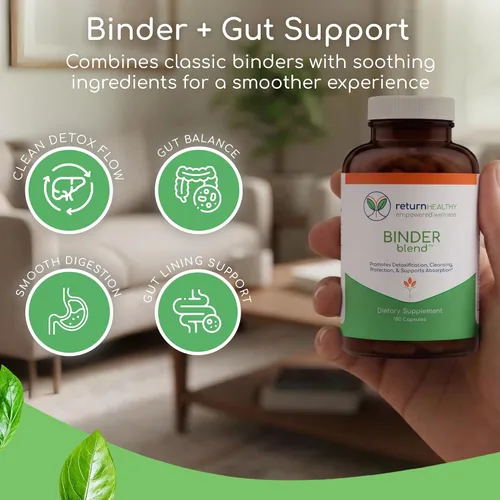 Vista 3 de Binder Blend – Suplemento de toxina aglutinante, cápsulas de desintoxicación para un intestino sano – 180 cápsulas – 90 porciones – 960 mg de carbón
