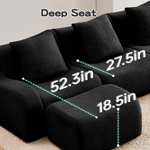 Vista 7 de Sofás de peluche sin hueso para sala de estar, juego de sofá modular negro con asiento profundo, sofá de gran tamaño, sofás para sala, cómodos sofás