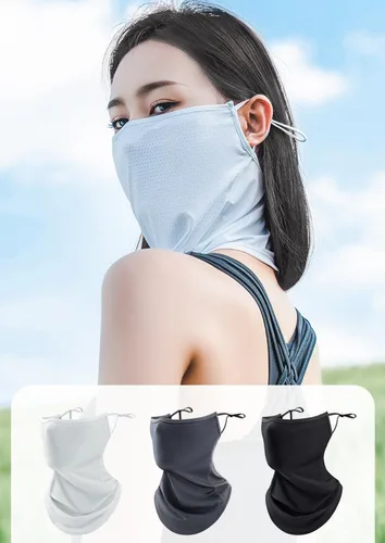 Vista 9 de Funda protectora solar para la cara, protección UV, bufanda para la cara, para mujeres y hombres, con cintas elásticas para las orejas, protector