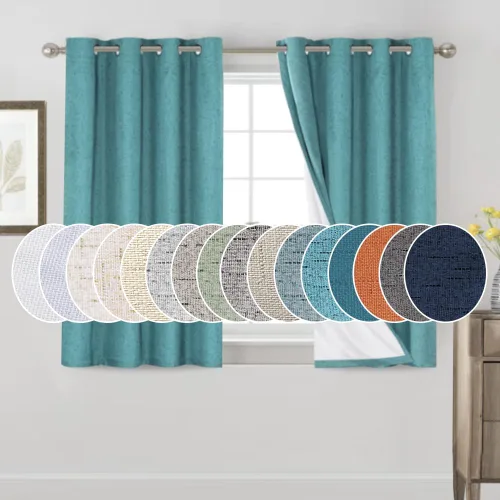 Vista 158 de Cortinas con textura de lino 100% opacas de 64 pulgadas de largo, juego de 2 paneles de cortinas de lino opacas con forro aislante térmico que Arena