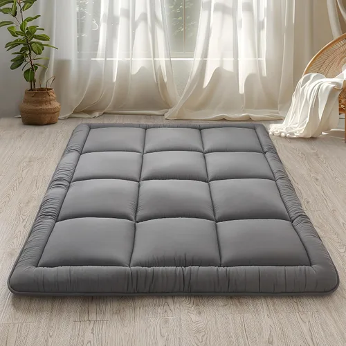 Vista 9 de WhatsBedding Colchón japonés para el suelo, colchón futón de 3 pulgadas, tapete de tatami negro, relleno de espuma viscoelástica triturada, plegable