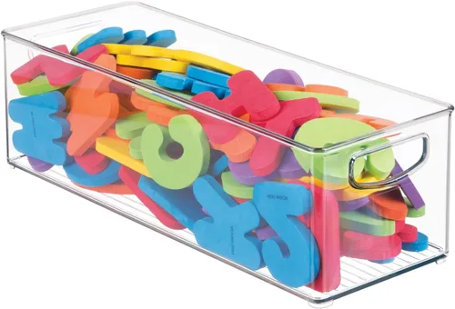 Vista 8 de mDesign Organizador de plástico para juguetes, cesta de almacenamiento con asas para armario, armario, armario y estantes, capacidad para bloques
