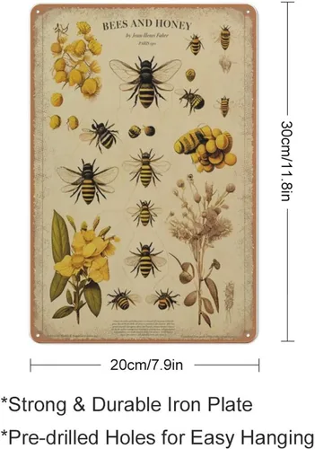 Vista 2 de Póster de abejas, póster de abejas, ilustración de abejas, impresión de abejas, regalo de abejas, arte de pared de miel, letrero de metal