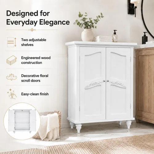 Vista 4 de Gabinete de piso de dos puertas Elegant Home Fashion Vera , Madera, metal, Blanco
