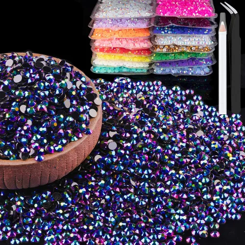 Vista 65 de 15000 diamantes de imitación de resina de 0.079 pulgadas a granel, diamantes de imitación de gelatina redondos negros con parte trasera plana, gemas