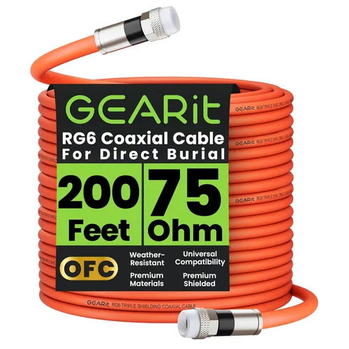 Vista 13 de GEARit Cable coaxial para enterramiento directo (15 pies) RG6 70 ohmios RF impermeable subterráneo en pared con protector de goma, Internet de alta