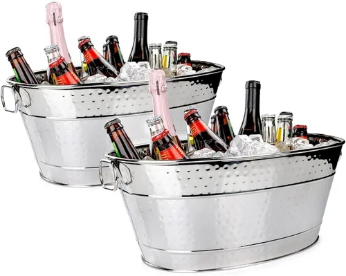 Vista 10 de BREKX Colt - Recipientes para bebidas con acabado de cobre para fiestas, cubetas ovaladas martilladas para 16 botellas para fiestas, cubos de hielo