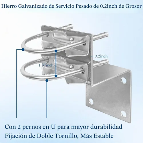 Vista 2 de XRDS-RF - Kit de montaje en poste de antena, soporte de montaje en poste de antena con doble abrazadera de pernos en U, soporte de mordaza en V