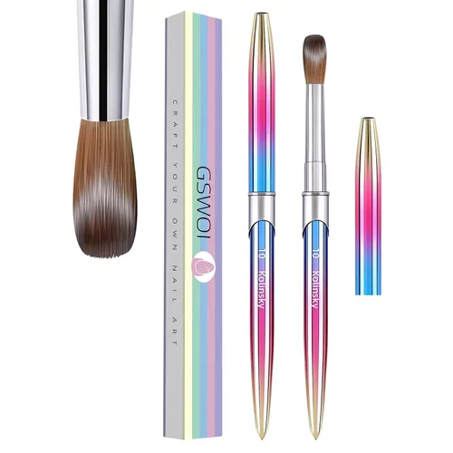 Vista 10 de Kolinsky - Brocha de uñas acrílicas 100% tamaño 8, pincel de arte de forma redonda para manicura profesional de uñas (#8, dorado)